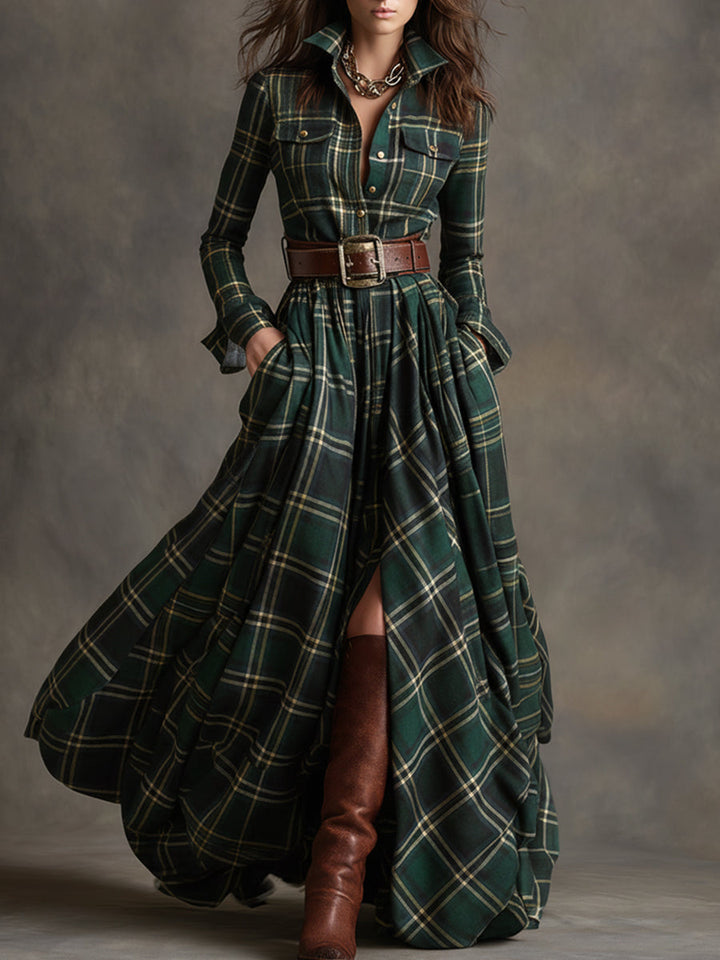 Giana - Plaid Maxi Shirt Dress