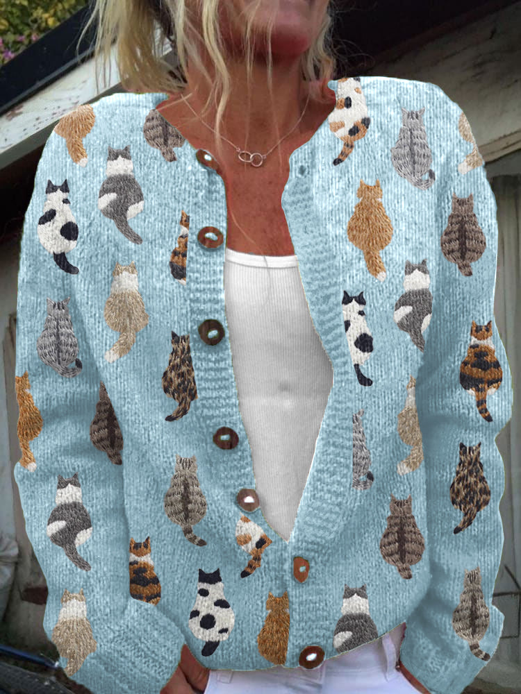 Ashy - Relaxed Cat Print Cardigan