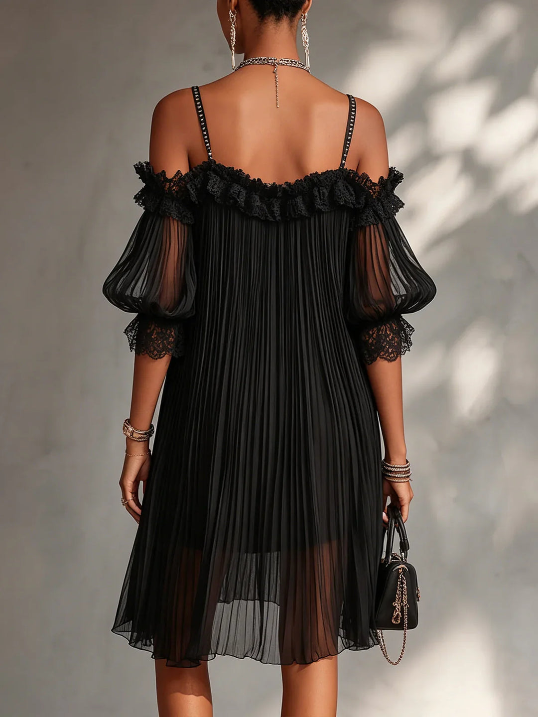 Lesie - Off-Shoulder Chiffon Mini Dress