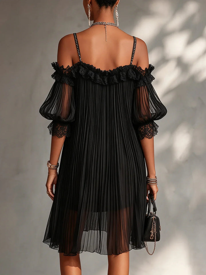 Lesie - Off-Shoulder Chiffon Mini Dress