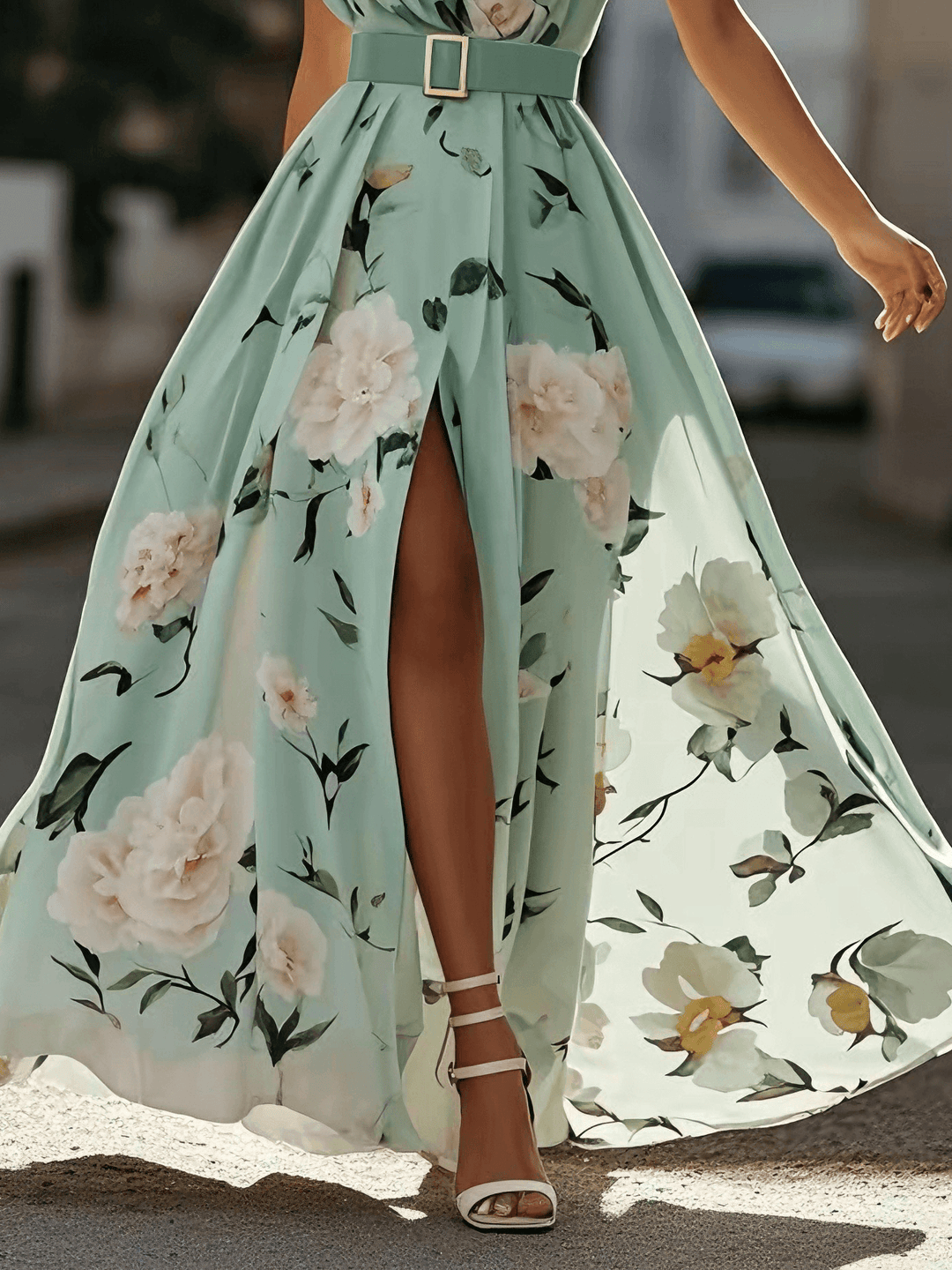 Erica - Light Green Floral Maxi Dress