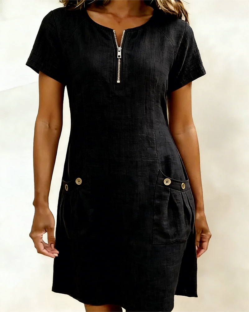 Vania - Cotton Dress with Zip Pocket