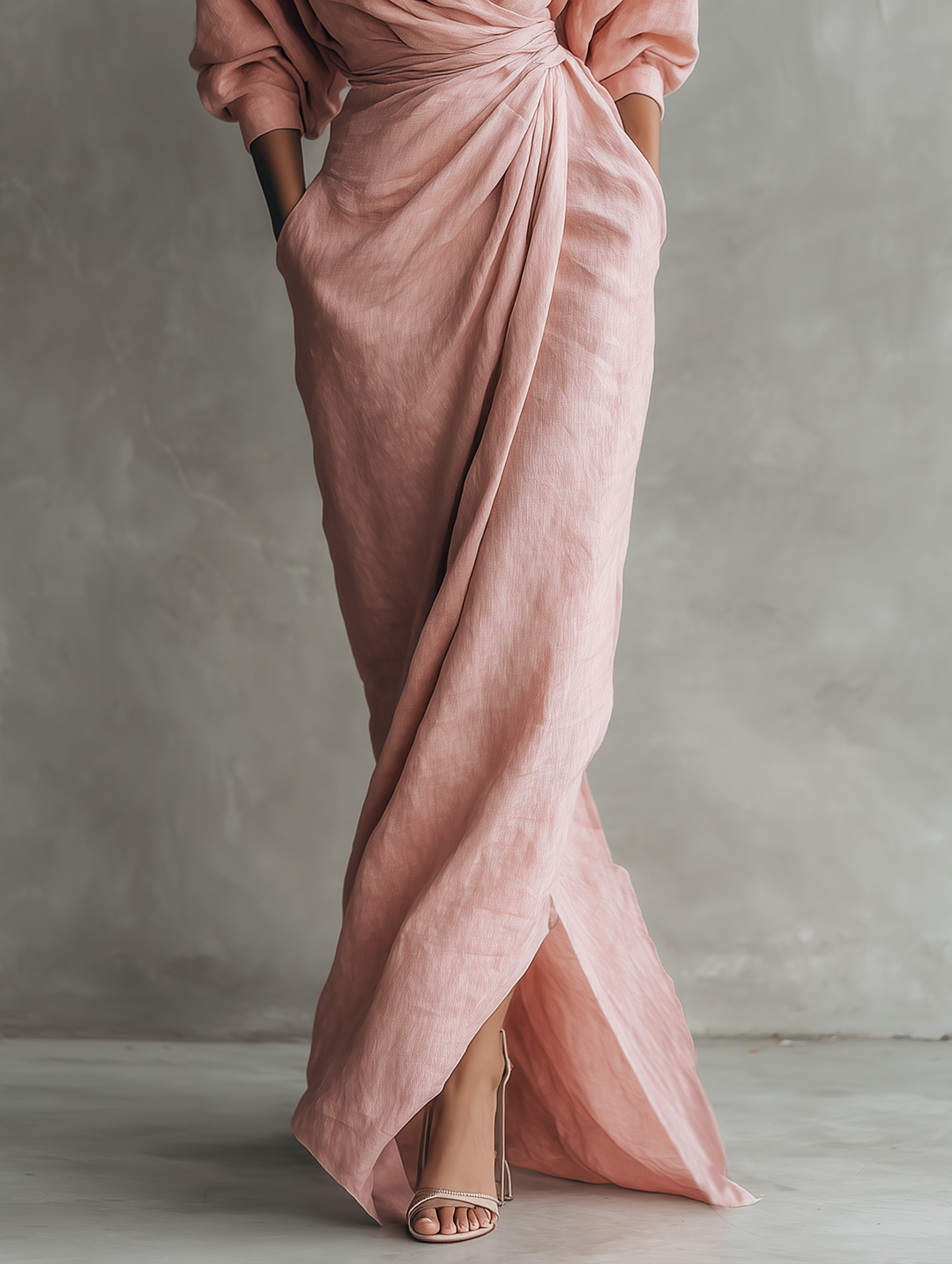 Alexandra - Pink Linen Maxi Dress