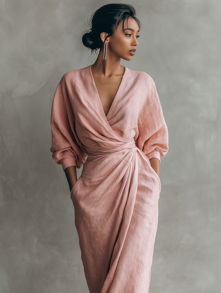 Alexandra - Pink Linen Maxi Dress