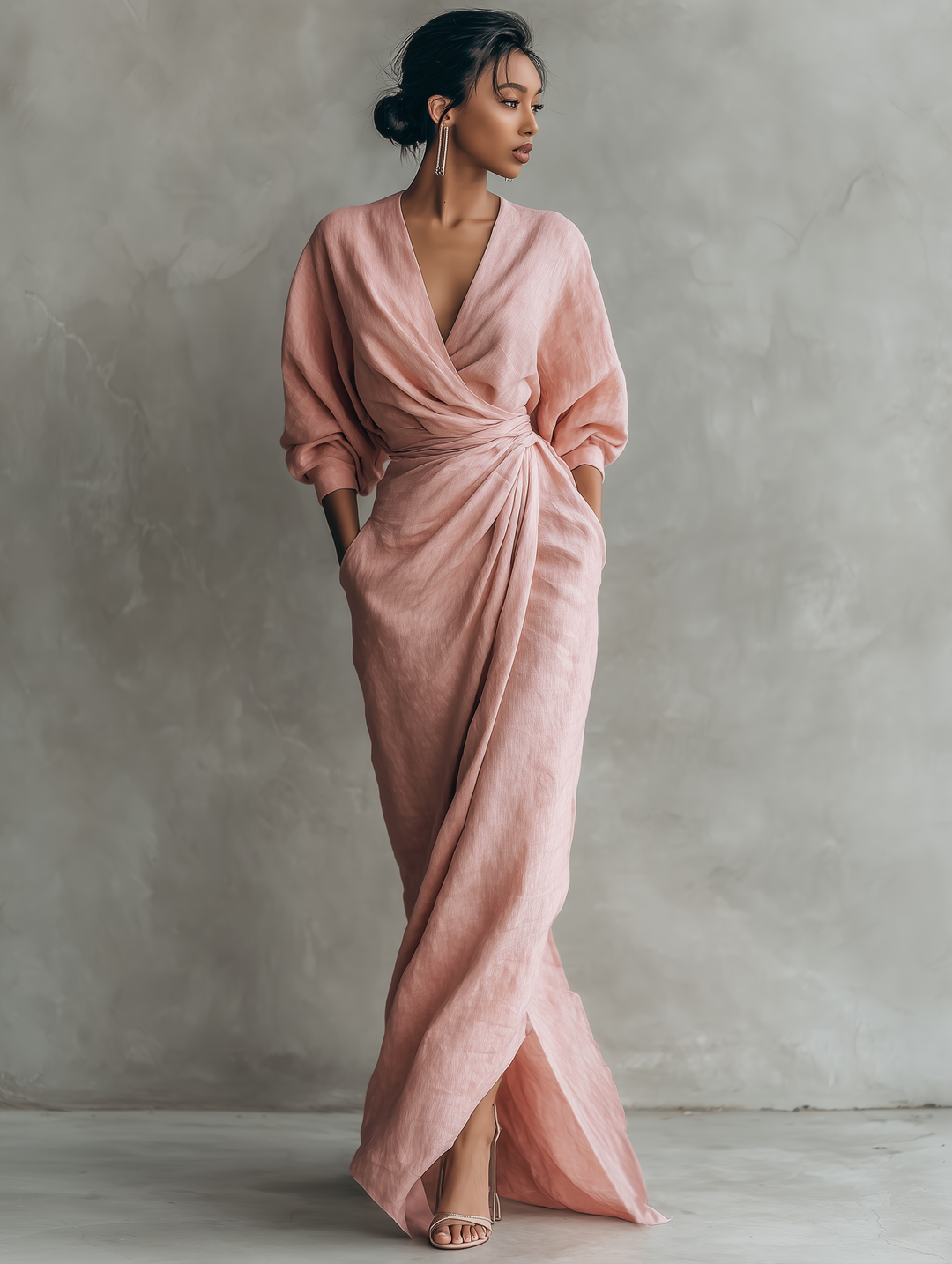 Alexandra - Pink Linen Maxi Dress