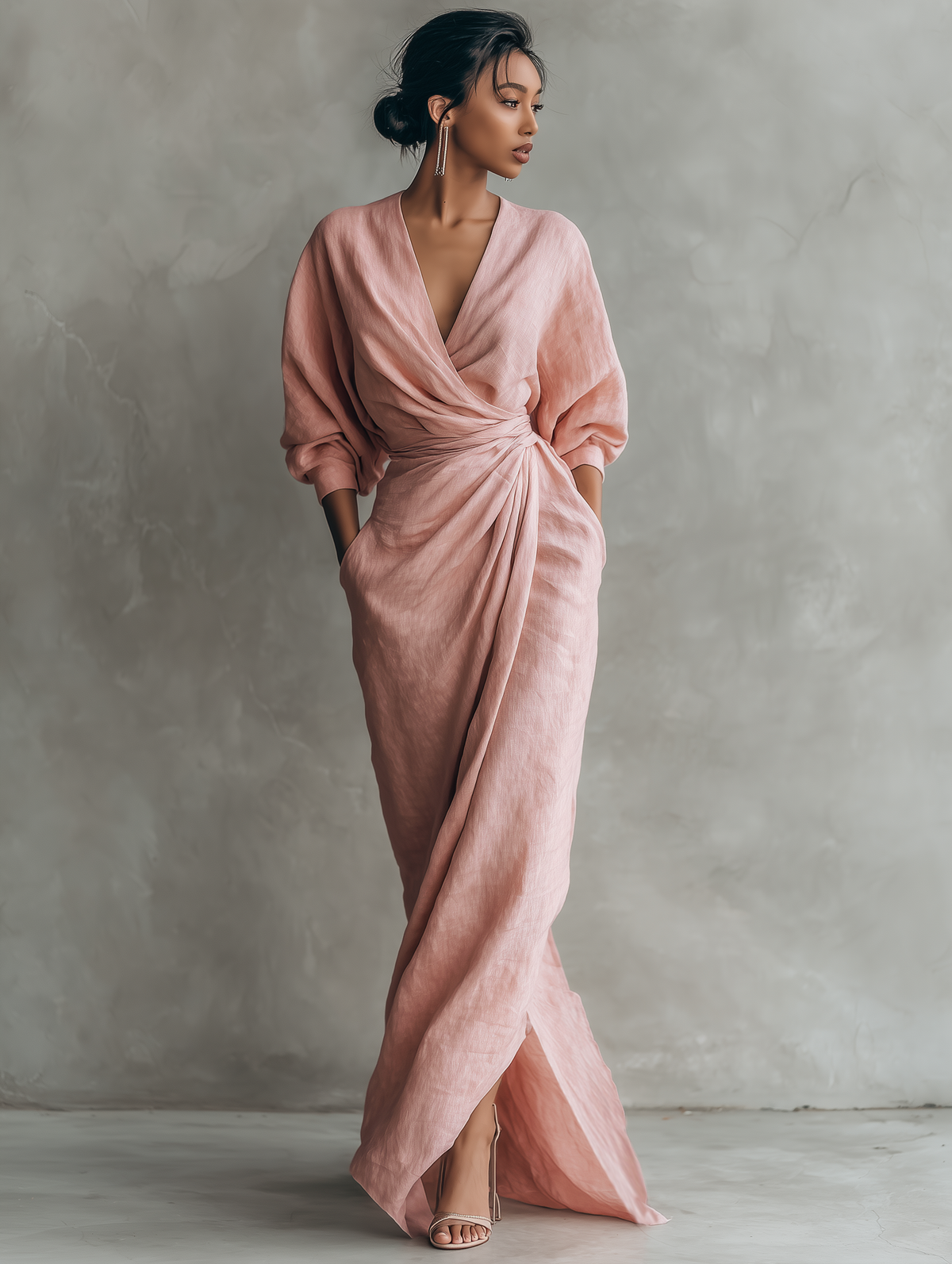 Alexandra - Pink Linen Maxi Dress