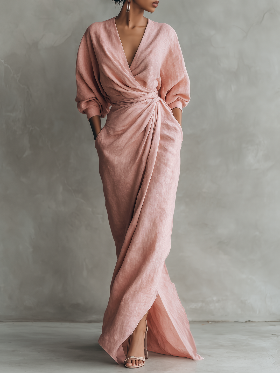 Alexandra - Pink Linen Maxi Dress