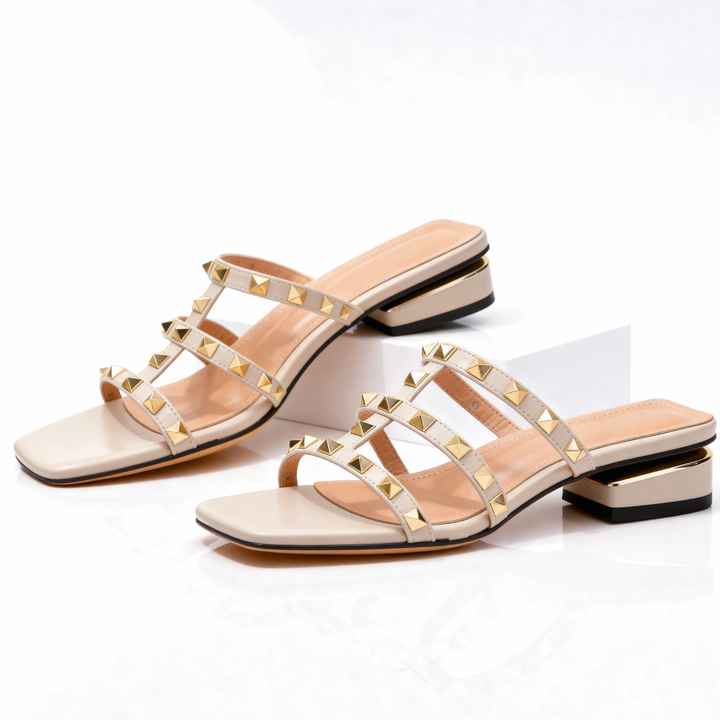 Mary - Studded Square-Toe Leather Sandals