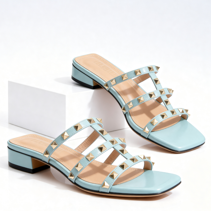 Mary - Studded Square-Toe Leather Sandals