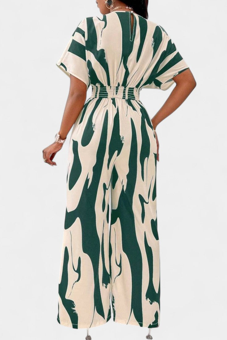 Zahara V-Neck Abstract Wide-Leg Jumpsuit