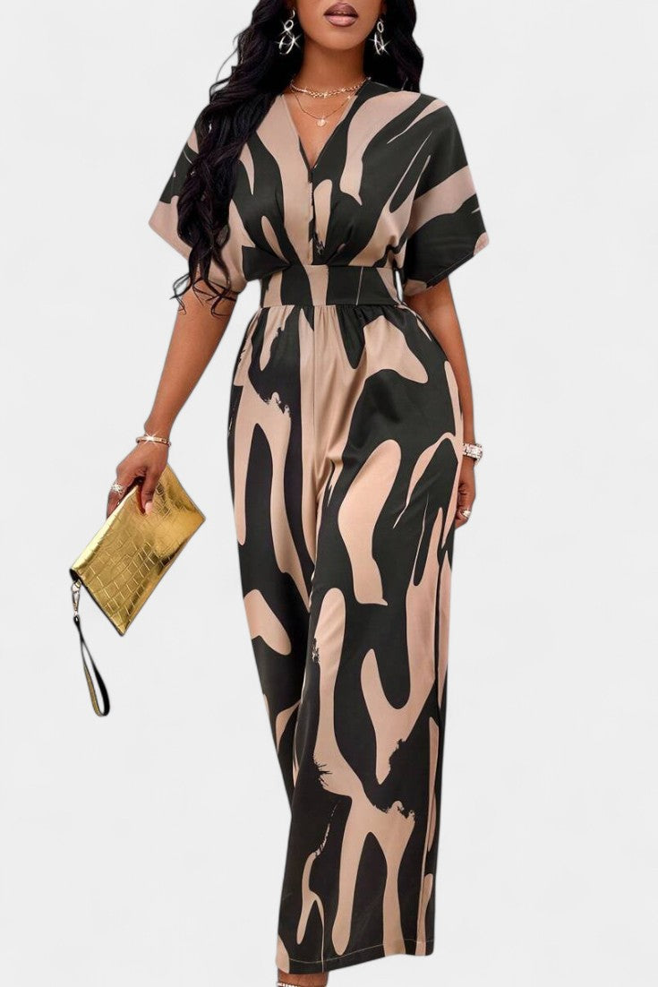 Zahara V-Neck Abstract Wide-Leg Jumpsuit