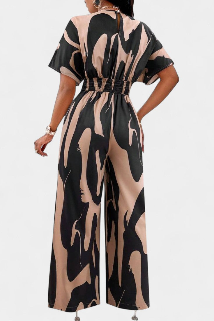Zahara V-Neck Abstract Wide-Leg Jumpsuit