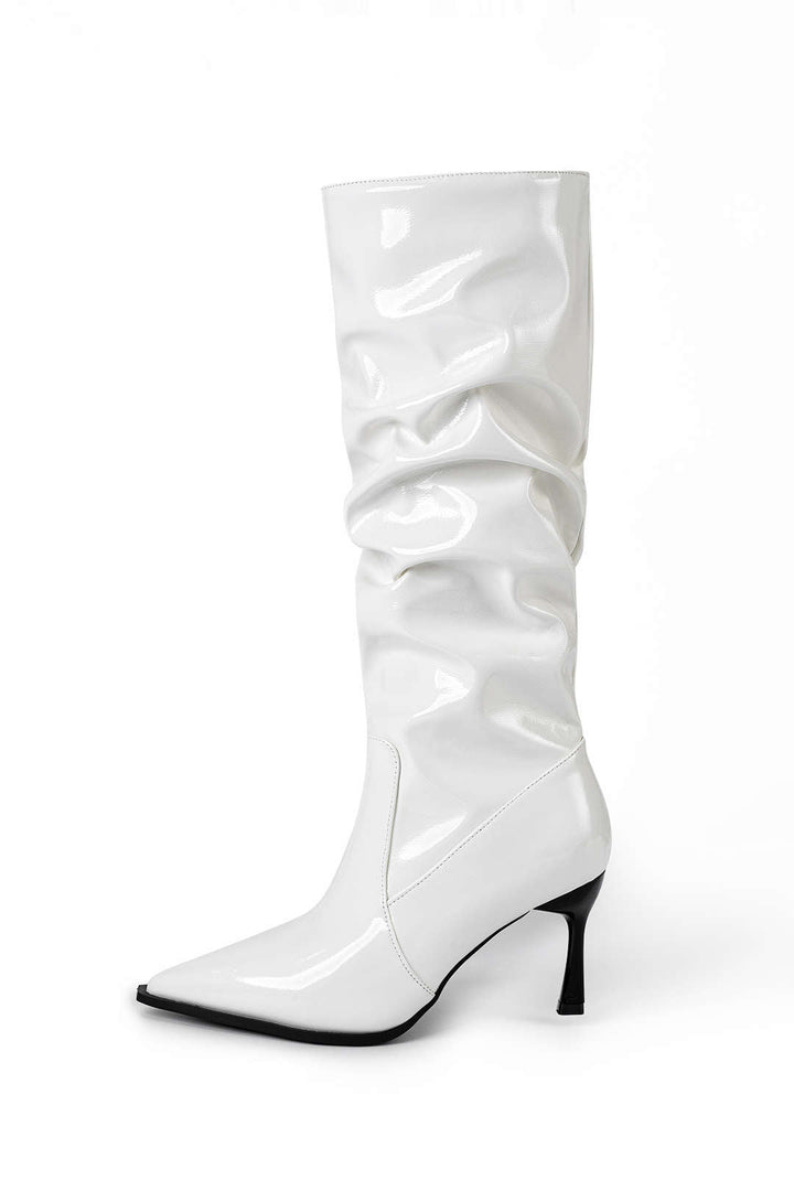 Pleated Faux Leather Pointed Toe Boots