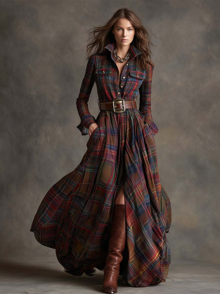Giana - Plaid Maxi Shirt Dress