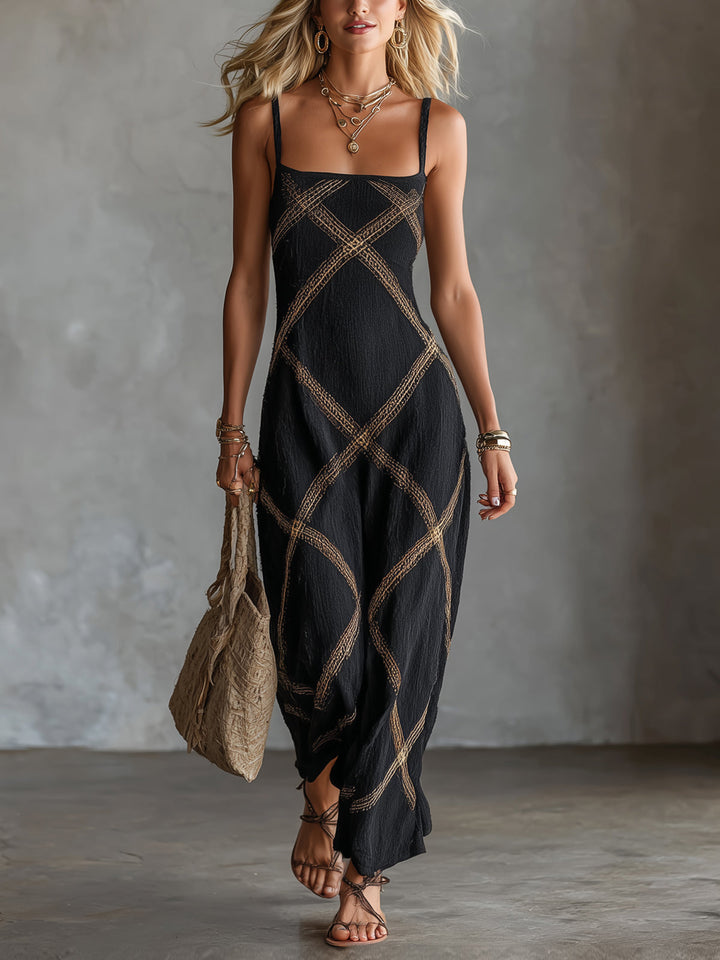 Paulia - Geometric Maxi Dress with Square Neck
