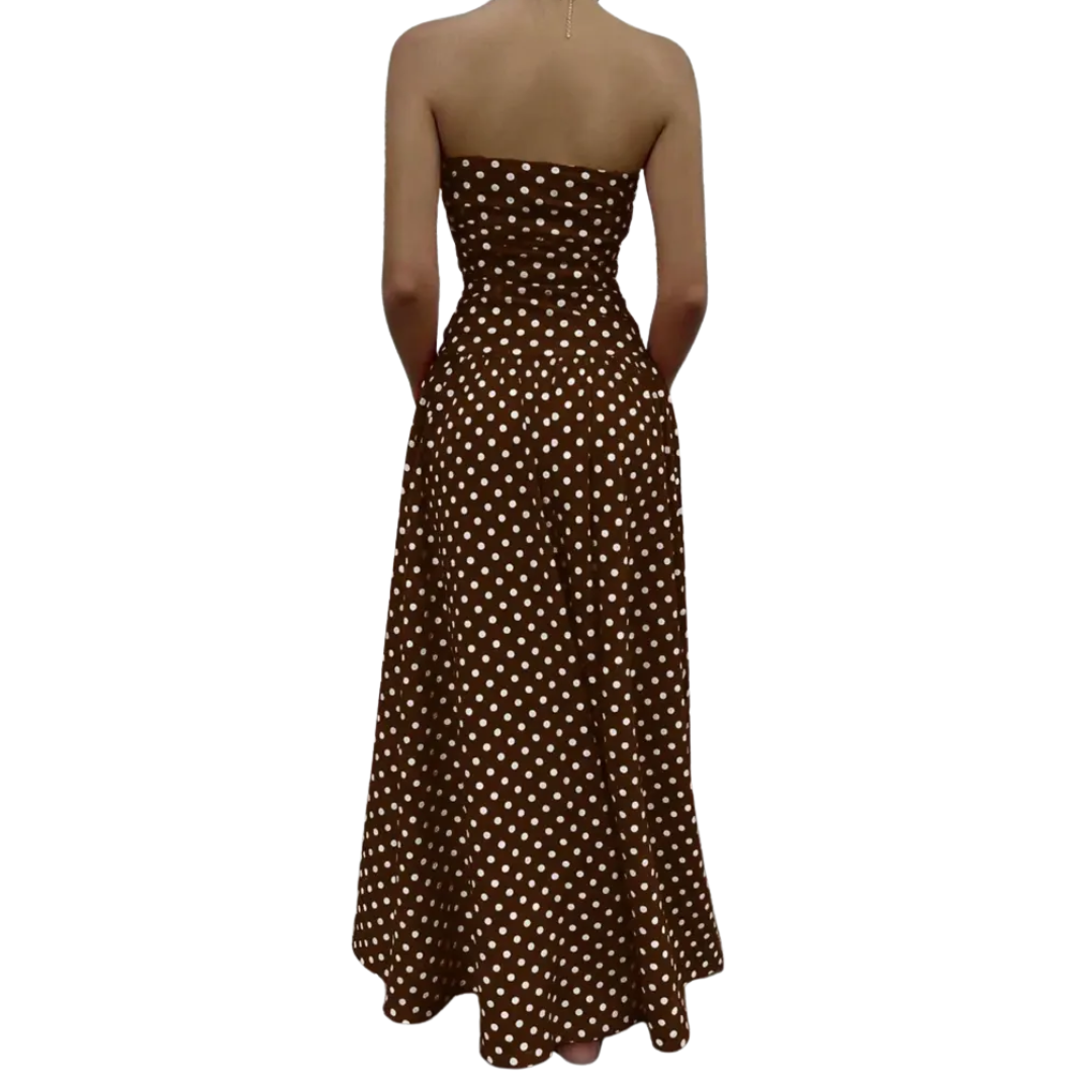 Charlote - Polka Dot Strapless Maxi Dress