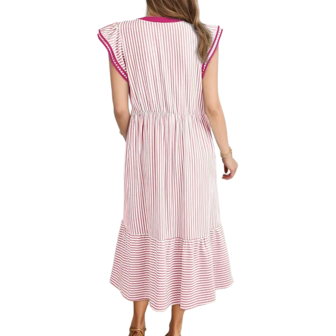 Ruby - Breezy Striped Ruffle Midi Dress