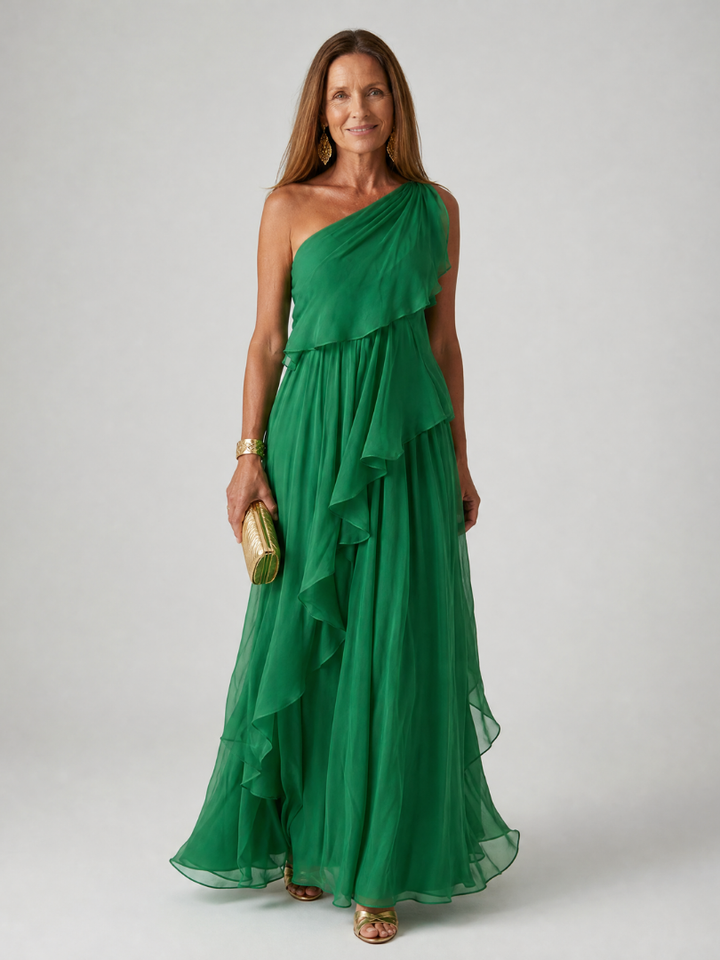 Mikha - One Shoulder Ruffle Maxi Dress
