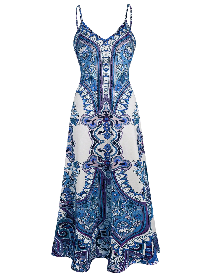 Caitlie - Boho Floral Print Sleeveless Dress