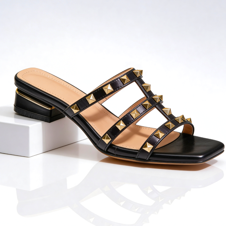 Mary - Studded Square-Toe Leather Sandals