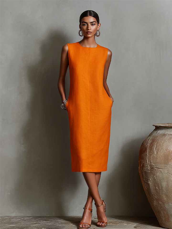 Mauee - Sleeveless Midi Dress with Pockets