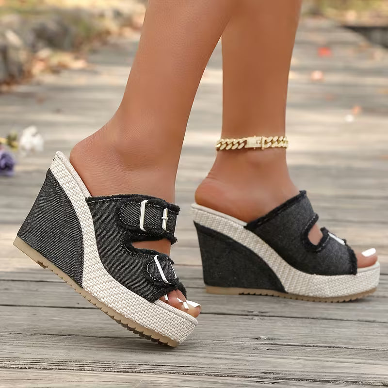Zoya - Fray Edge Wedge Sandals With Modern Comfort Lift
