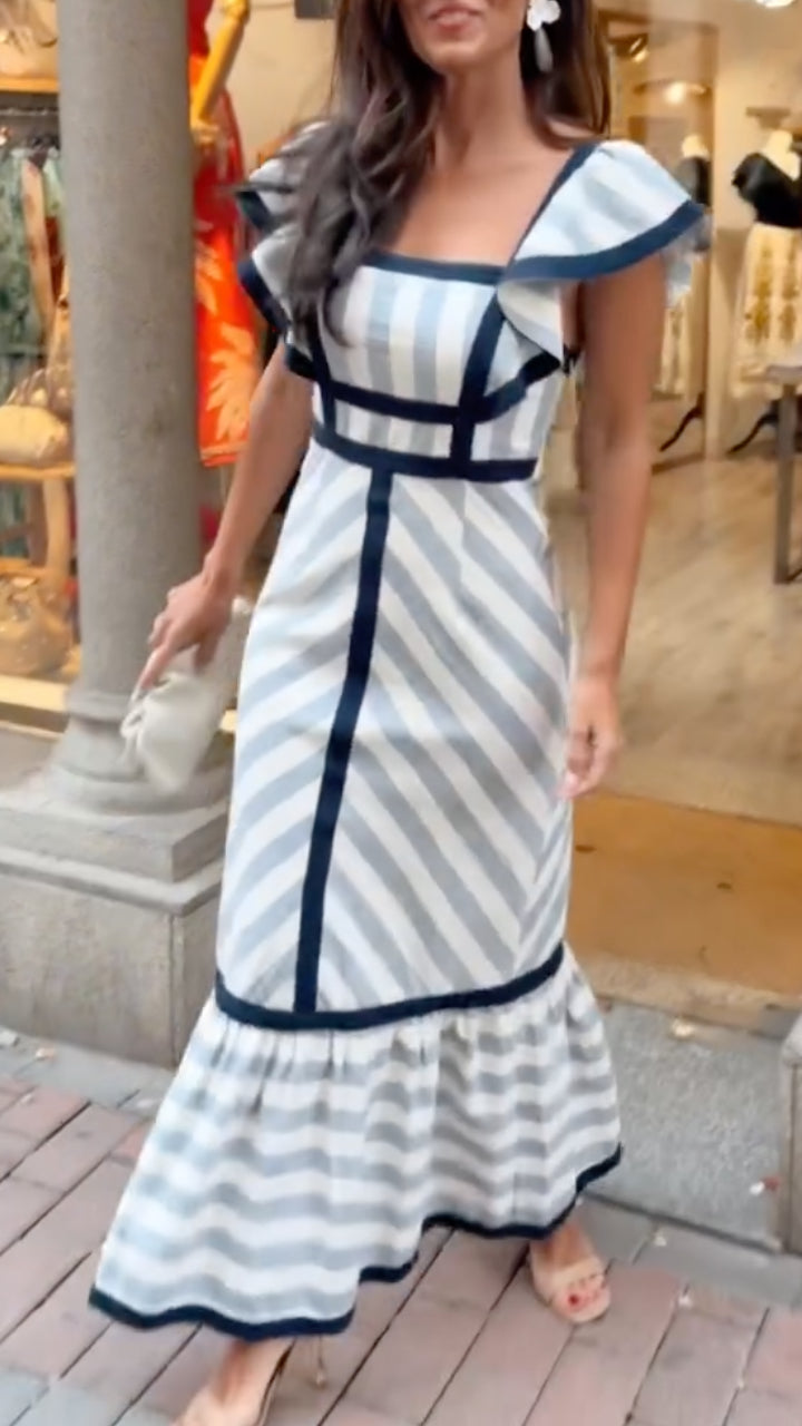 Flora - Flowing Retro Striped Maxi Dress