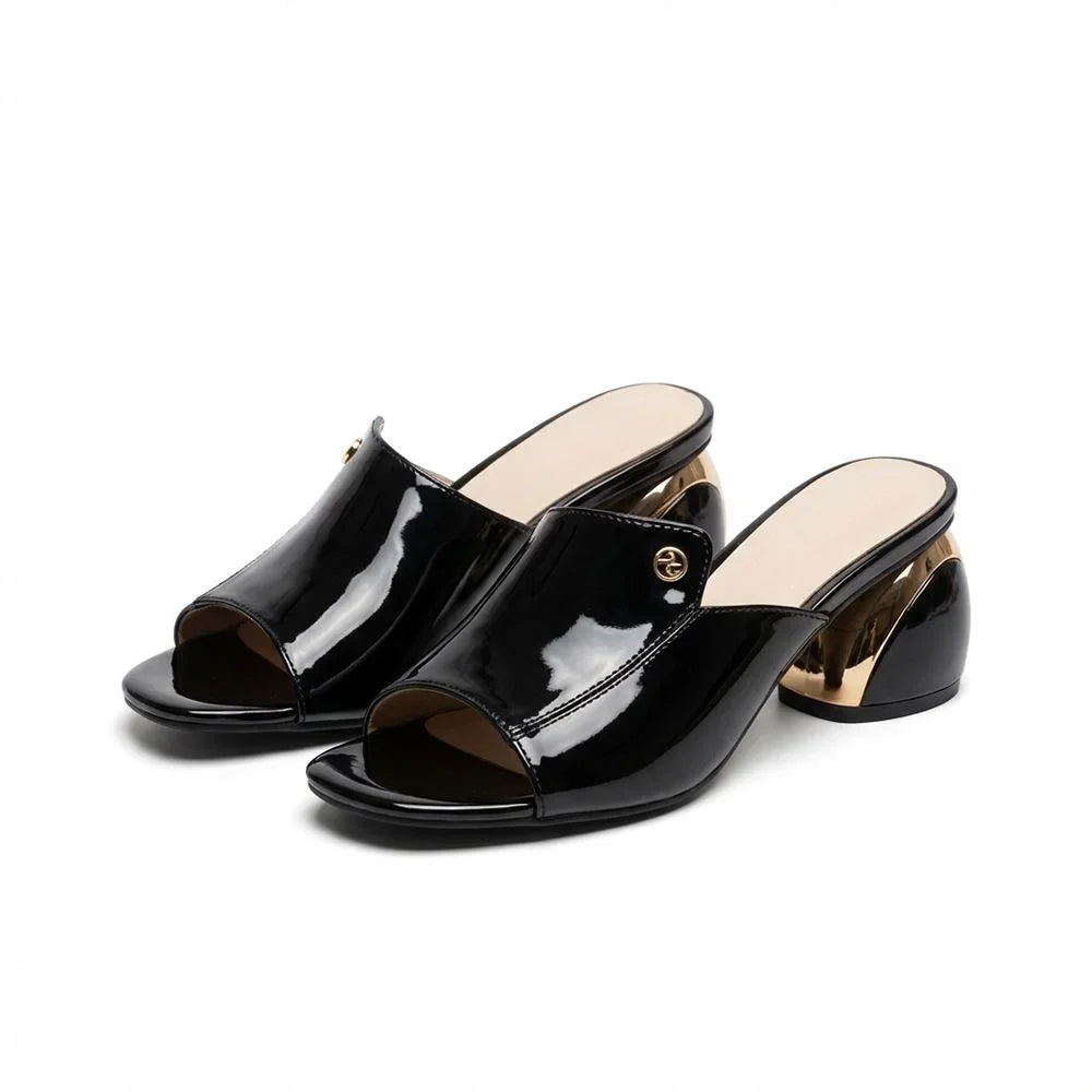 Gabriela - Glossy Leather Slide Sandals