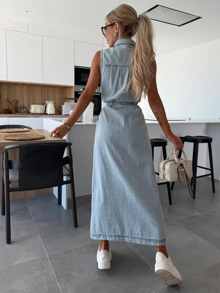 Madison - Long sleeveless denim dress