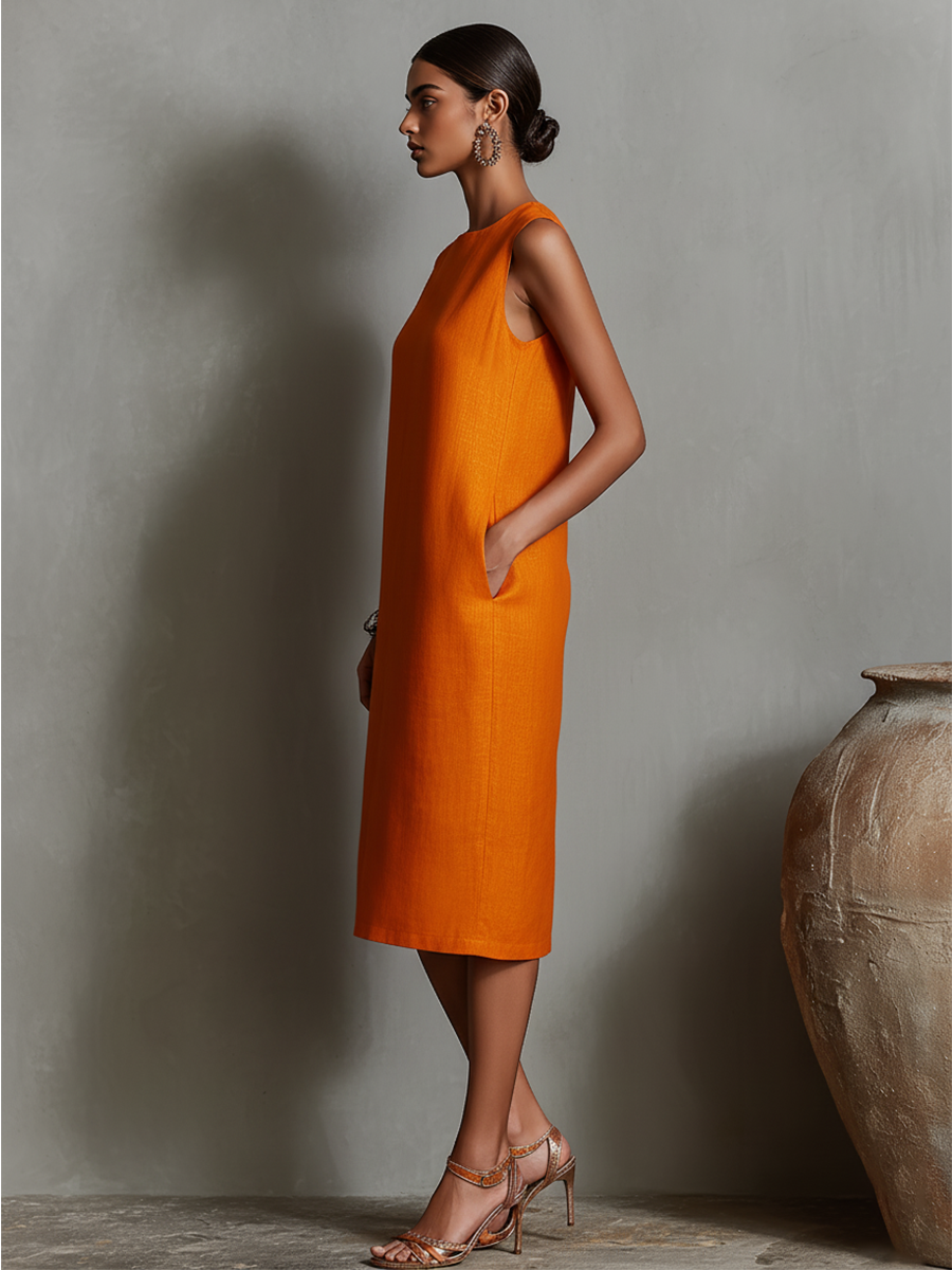 Mauee - Sleeveless Midi Dress with Pockets