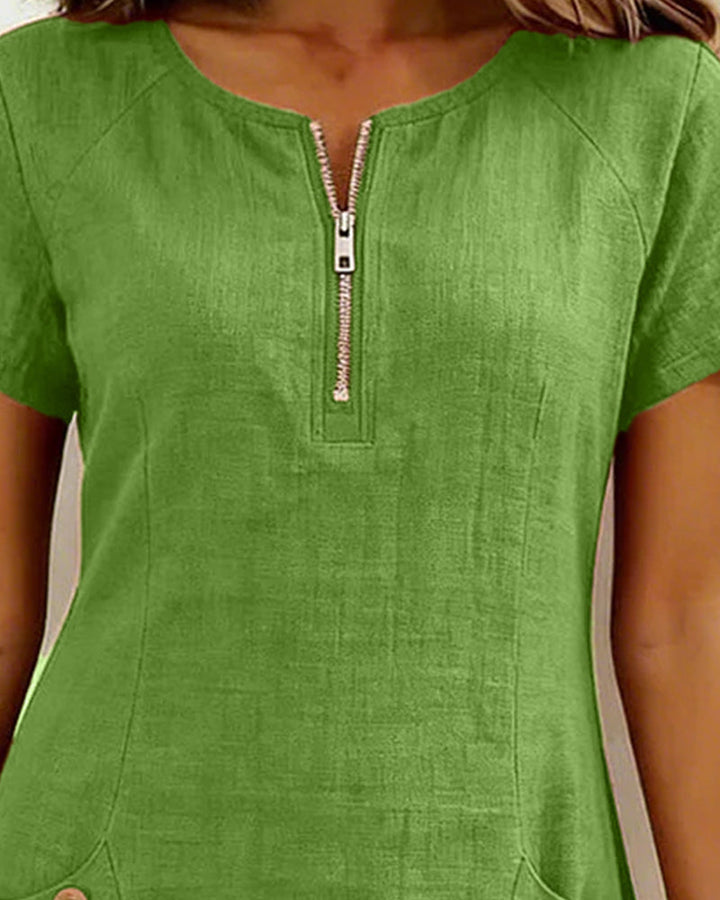 Vania - Cotton Dress with Zip Pocket