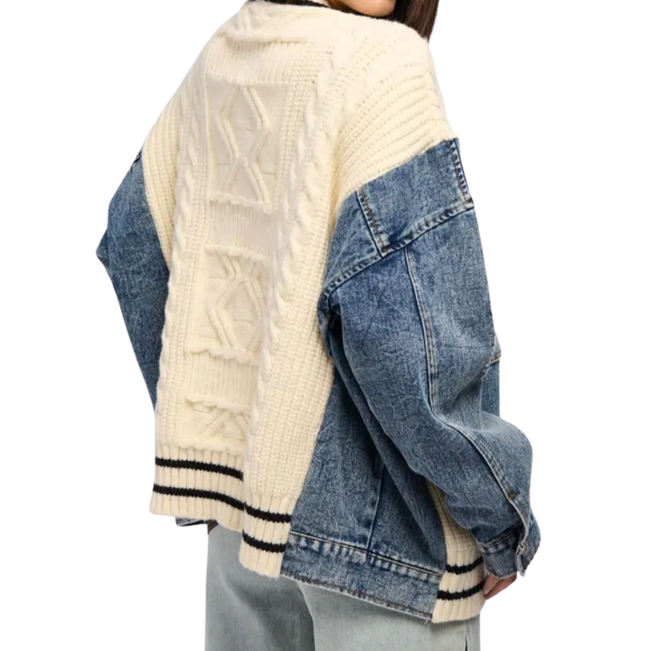 Eloise – Relaxed Denim Patchwork Knit Cardigan