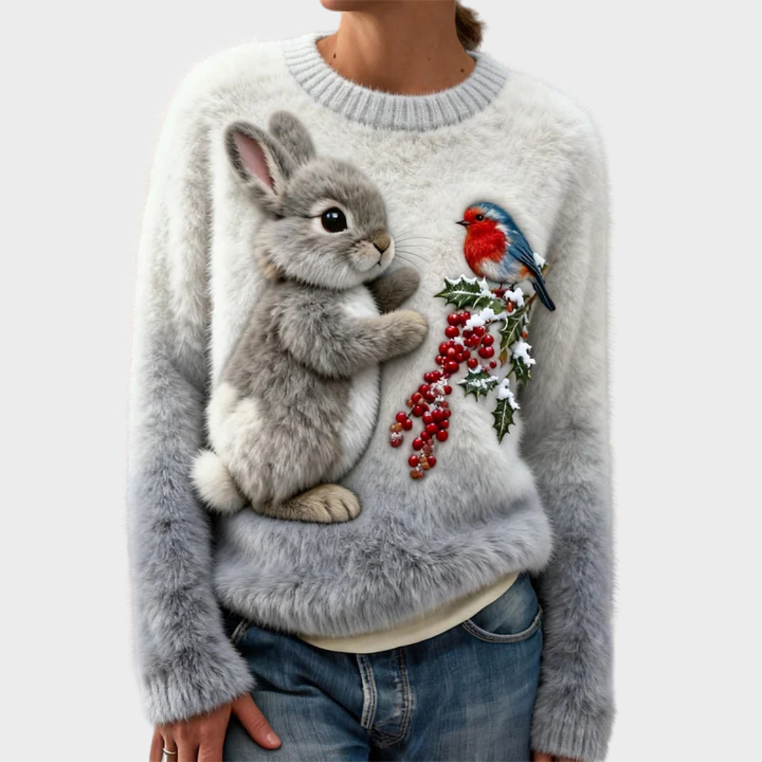 Mikkaela – Plush Christmas Jumper with Festive Rabbit