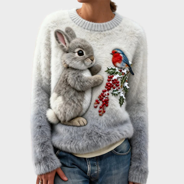 Mikkaela – Plush Christmas Jumper with Festive Rabbit