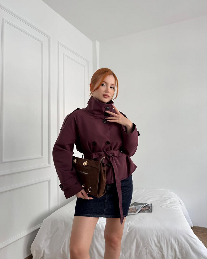 Alzea – Cropped Trench Coat with Belt