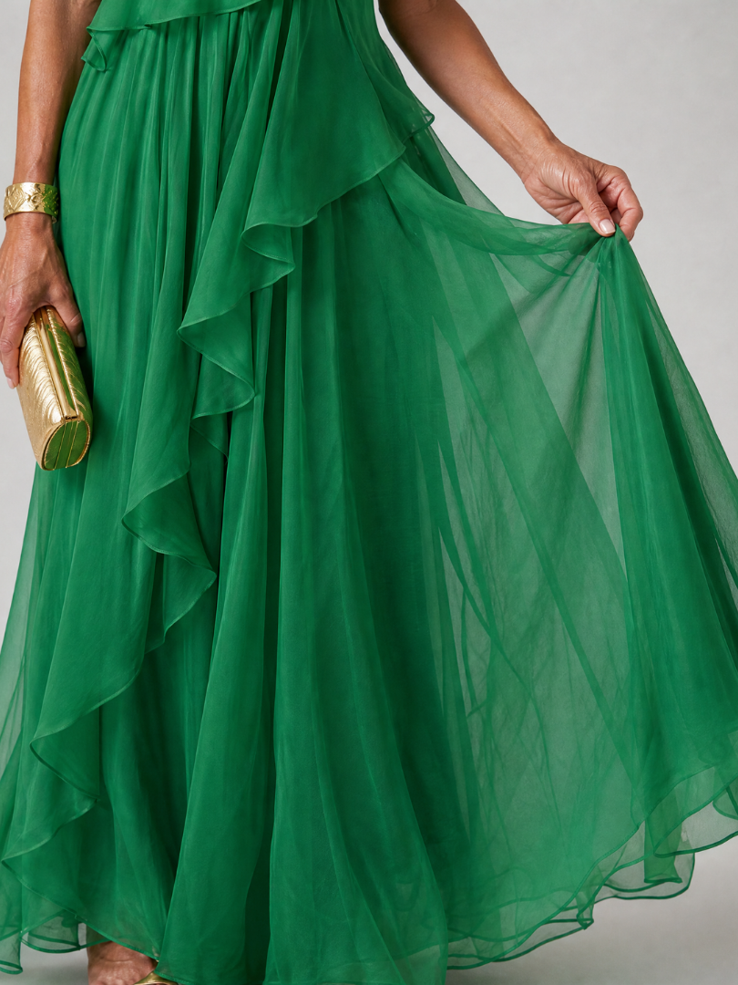 Mikha - One Shoulder Ruffle Maxi Dress