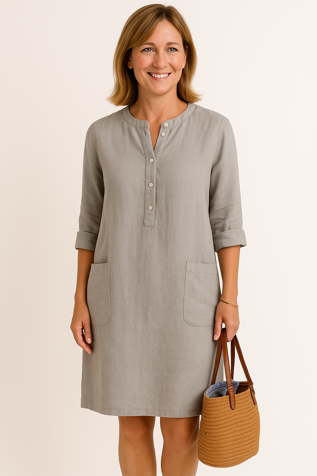 Lena - Long-sleeved linen dress