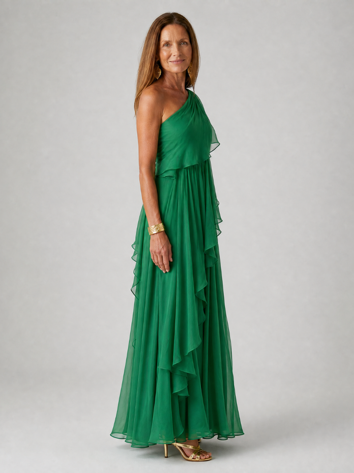 Mikha - One Shoulder Ruffle Maxi Dress