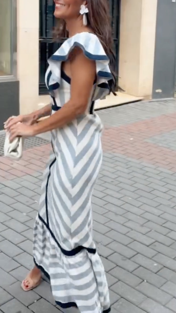 Flora - Flowing Retro Striped Maxi Dress