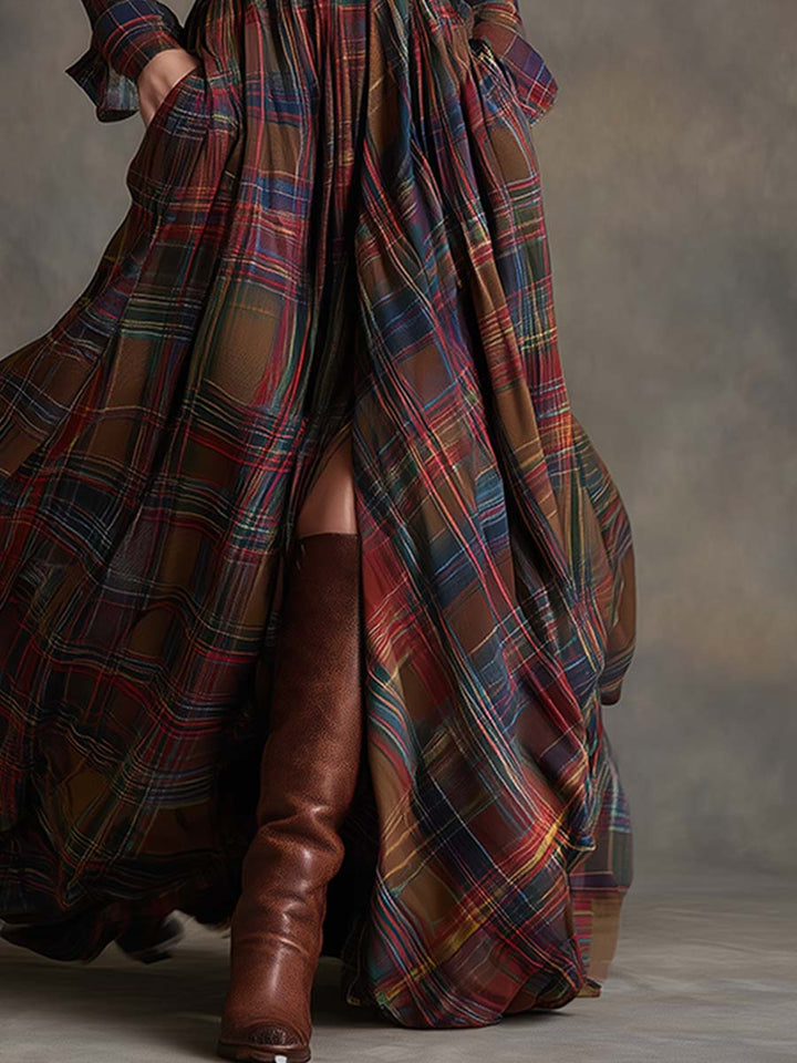 Giana - Plaid Maxi Shirt Dress