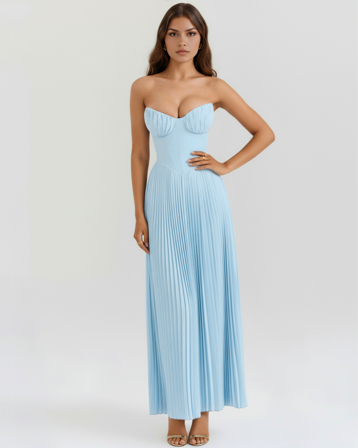 Sammie - Ocean Blue Pleated Maxi Dress