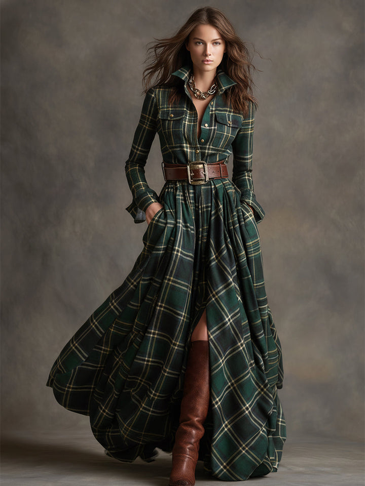 Giana - Plaid Maxi Shirt Dress