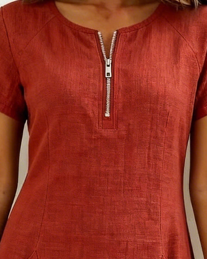 Vania - Cotton Dress with Zip Pocket
