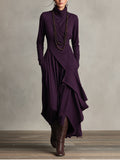 Carrie – Asymmetrical Knit Maxi Dress with Turtleneck