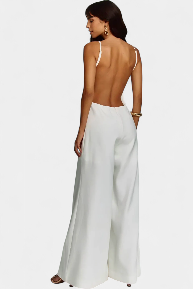 Belén Ramie Wide-Leg Halter Jumpsuit with Straight Neckline