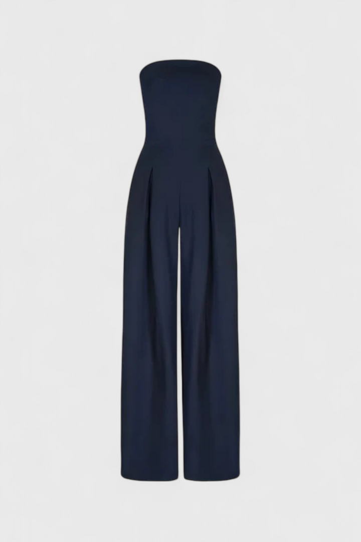 Structured Neckline Sleeveless Jumpsuit with Wide-Leg Pants by Llona