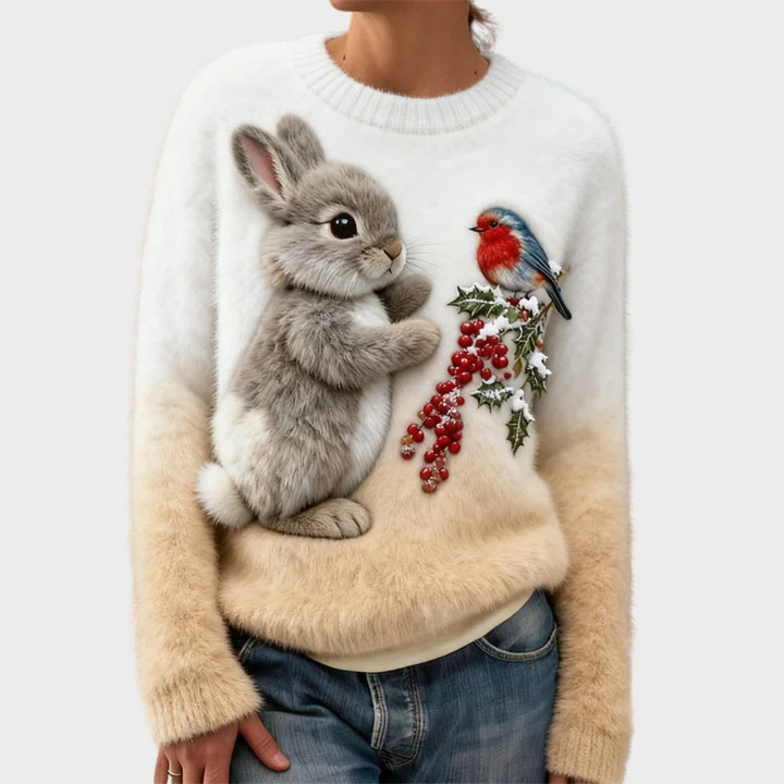 Mikkaela – Plush Christmas Jumper with Festive Rabbit