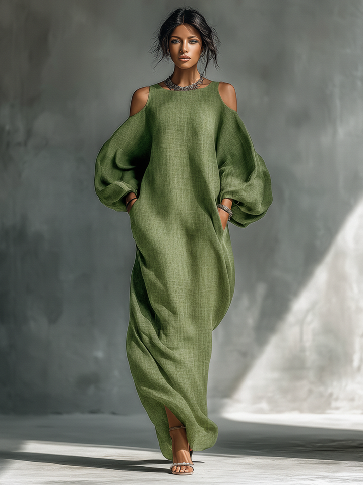 Everlyn - Flowing Cold Shoulder Maxi Dress