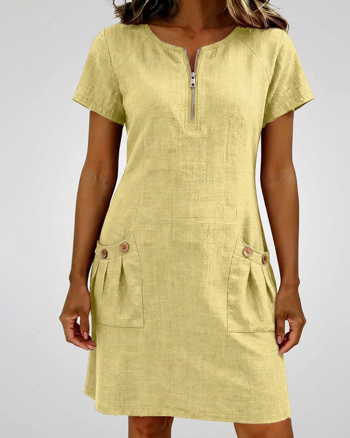 Vania - Cotton Dress with Zip Pocket