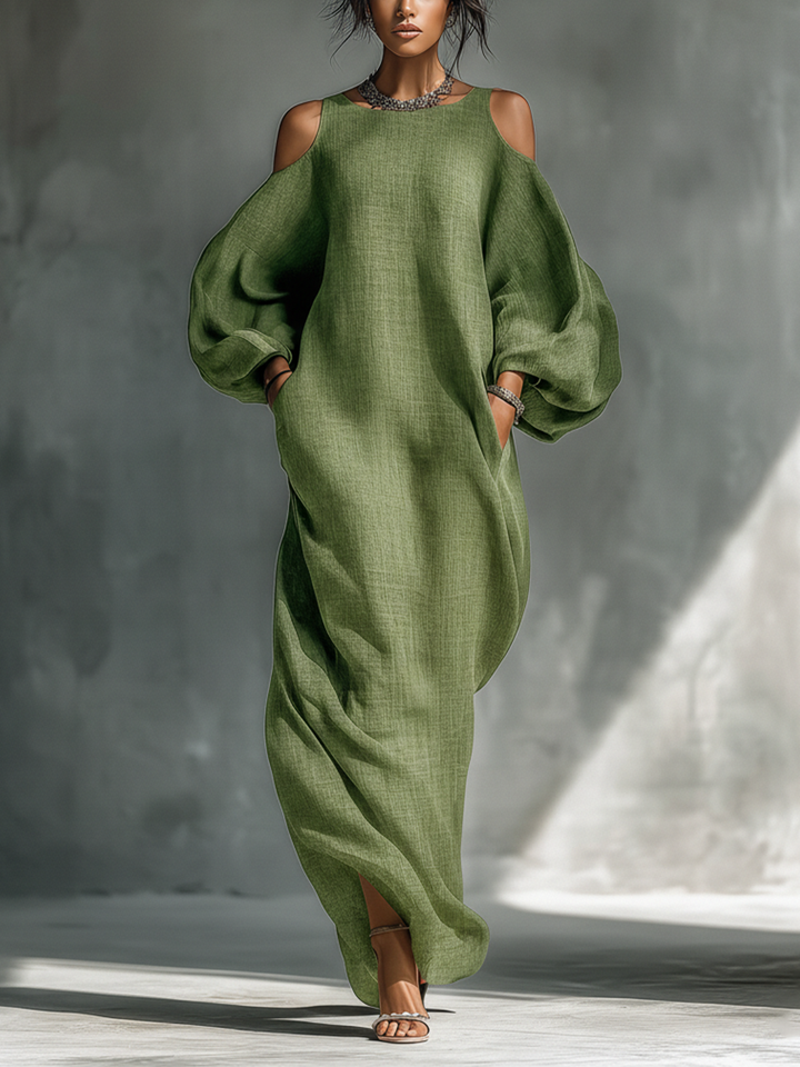 Everlyn - Flowing Cold Shoulder Maxi Dress